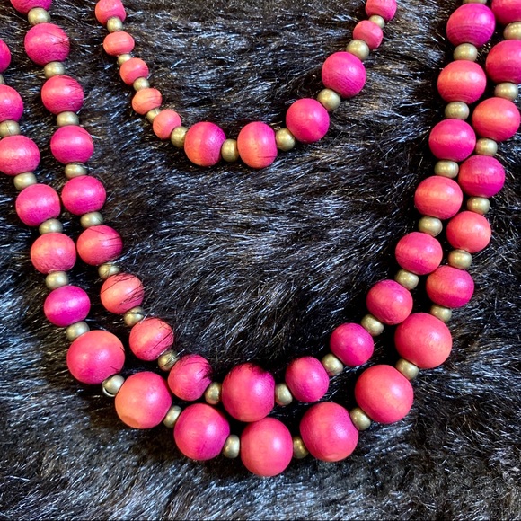 Long Layered Raspberry Beaded Necklace - Picture 3 of 3
